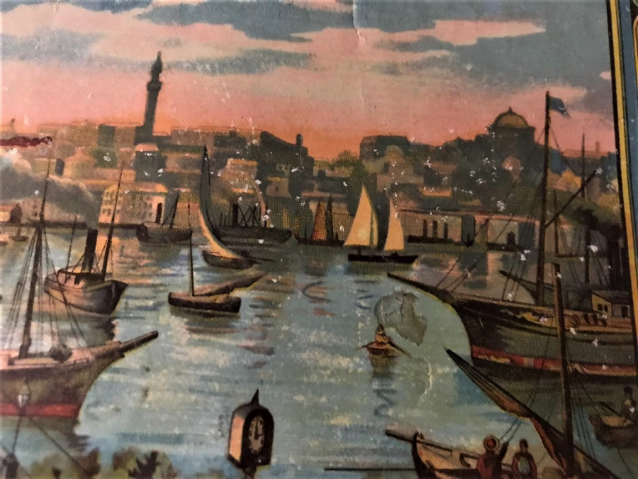 OSMANLI FES ETİKETİ  HALİC GALATA KÖPRÜ TAVSİRLİ  VİYANA BASKISI ORJİNAL BASKI ESKİ ÜRÜN