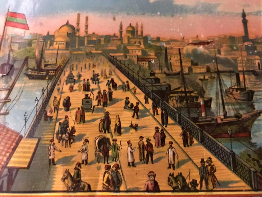 OSMANLI FES ETİKETİ  HALİC GALATA KÖPRÜ TAVSİRLİ  VİYANA BASKISI ORJİNAL BASKI ESKİ ÜRÜN
