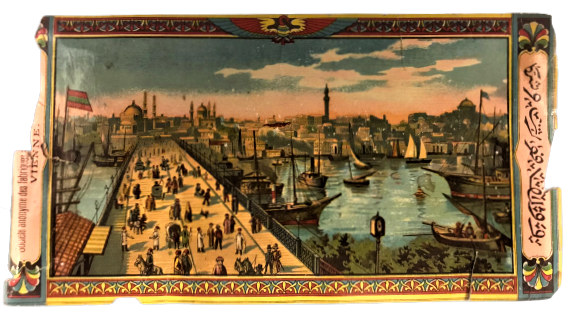 OSMANLI FES ETİKETİ  HALİC GALATA KÖPRÜ TAVSİRLİ  VİYANA BASKISI ORJİNAL BASKI ESKİ ÜRÜN