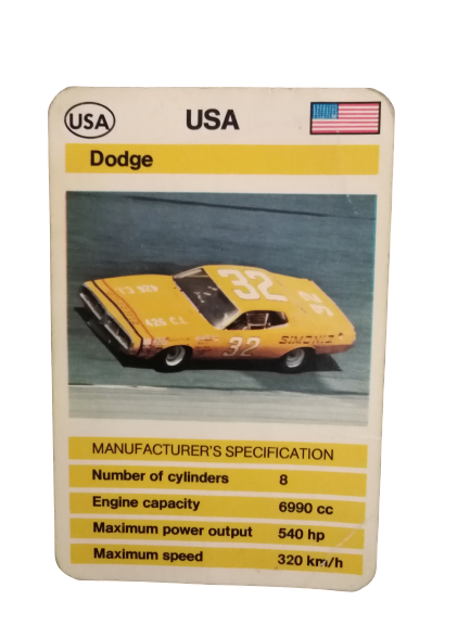 FX SCHMİD DUBREQ LİMİTED  MANUFACTURER'S SPECIFICATION KARTON OYUN KARTI USA DODGE 