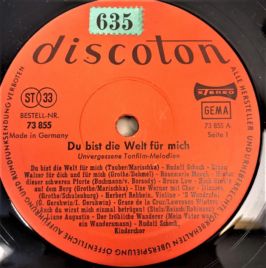 1965 DİSCOTİON  DU BİST DİE WELT FÜR MİCH LP UZUN CALAR 33 DEVİR PLAK ORJİNAL BASKI