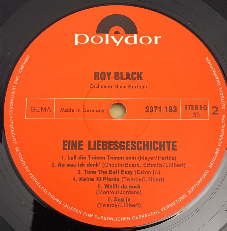 ROY BLACK EINE LIEBESGESCHICHTE 1971 ALMAN LP UZUN CALAR 33 DEVİR PLAK ORJİNAL BASKI