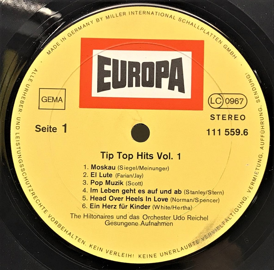EUROPA TİP TOP HİTS VOL 1 LP UZUN CALAR 33 DEVİR PLAK STEREO  ORJİNAL