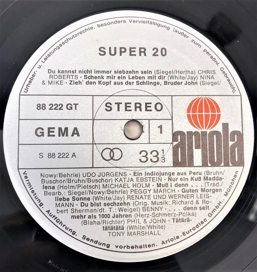 1981 DİSKO HİT PARCALAR GEMA SUPER 20 ARIOLA LP UZUN CALAR 33 DEVİR PLAK STEREO ORJİNAL BASKI