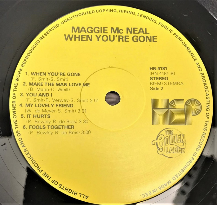  MAGGIE MC NEAL WHEN YOU'RE GONE LP UZUN CALAR 33 DEVİR PLAK STEREO ORJİNAL