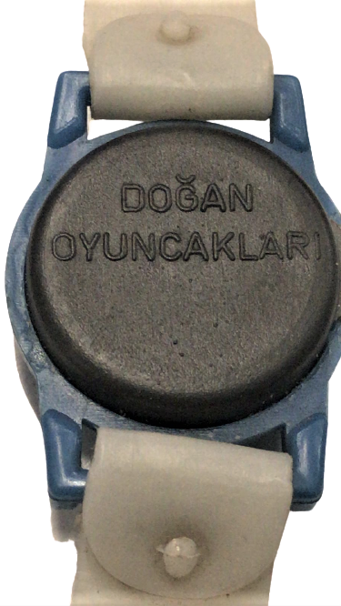 1980 DOGAN OYUNCAKLARI  YERLİ PLASTİK MAVİ BEYAZ RENLERDE OYUNCAK SAAT