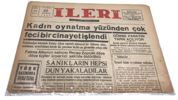 İLERİ GÜNLÜK SİYASİ DEMOKRAT GAZETE 22 AGUSTOS CUMA 1952  ANTALYA İLERİ GAZETESİ SATIŞ FİYATI 5 KURUŞTUR