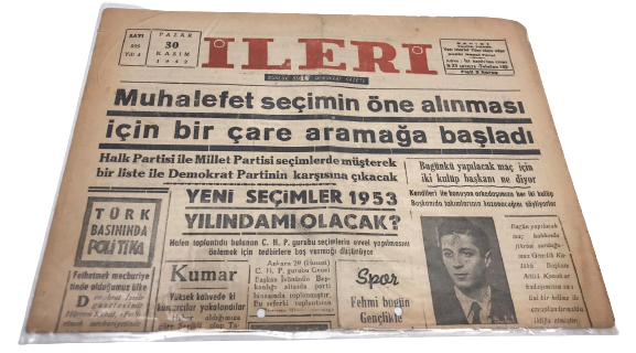 İLERİ GÜNLÜK SİYASİ DEMOKRAT GAZETE 30 KASIM PAZAR 1952 ANTALYA İLERİ GAZETESİ SATIŞ FİYATI 5 KURUŞTUR