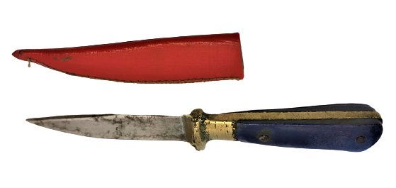 BURSA EL YAPIM  UFAK KINLI MAVİ SAPLI PİRİNC BALCAKLI KAMA 10 CM BOYUNDA