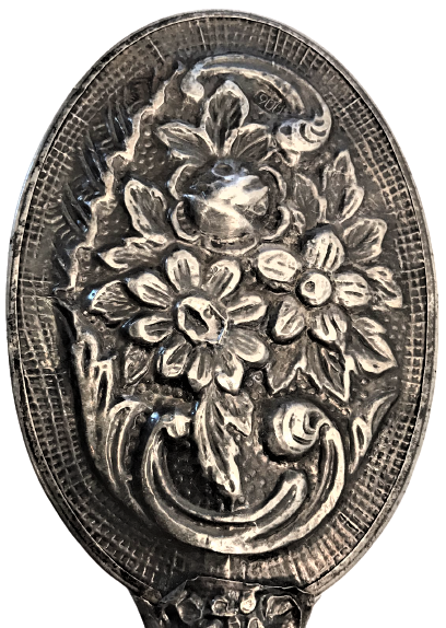 GÜMÜŞ AYAR DAMGALI CİCEK ROLYEF DESENLİ BAYAN MAKYAJ AYNASI 