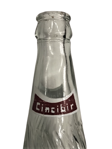 CİNCİBİR GAZOZ ÜZERİ BASKI YAZILI AMBLEMLİ BEYAZ CAM ŞİŞESİNDE BOŞ GAZOZ ŞİŞESİ 1970