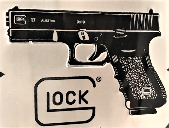 GLOCK SAFE ACTION PISTOLS LOCK PERFECTION DAİRESEL ALİMÜNYUM KABARTMA YAZILI TABELA LİSANSLI ÜRÜNDÜR