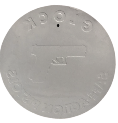 GLOCK SAFE ACTION PISTOLS LOCK PERFECTION DAİRESEL ALİMÜNYUM KABARTMA YAZILI TABELA LİSANSLI ÜRÜNDÜR