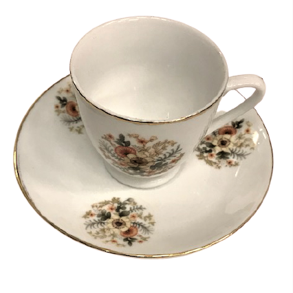 PORSELEN TİRYAKİ KAHVE FİNCANI 60 LI YILLAR CİN ÜRETİMİ  ÜZERİ CİCEKLİ CİFT KİŞİLİK