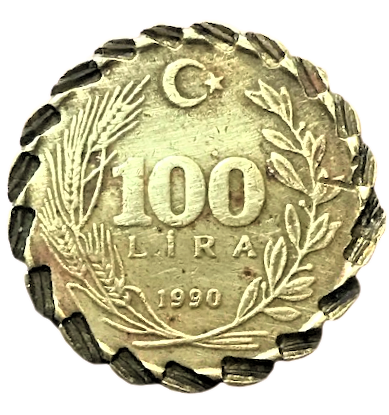 TÜRKİYE CUMHURİYETİ PARASI 1990 BASIMI METAL PİRİNC 100 LİRA DENEME MODELİ CALIŞMASI 