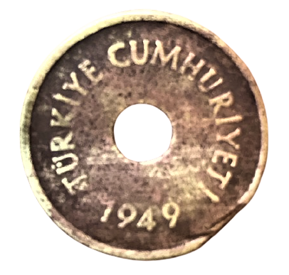 TÜRKİYE CUMHÜRİYETİ PİRİNC 1949 DELİKLİ 2.5 KURUŞ