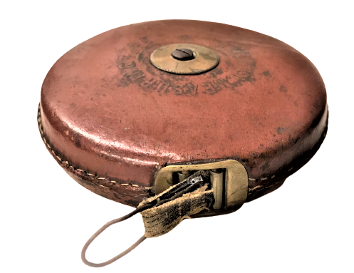 DEMİR YOLLARI CALIŞANLARININ KULLANDIGI DERİ MUHAFAZALI EL DİKİŞLİ PİRİNC CEVİRMELİ MEKANİK BEZ ŞERİT METRE 20 METRELİK