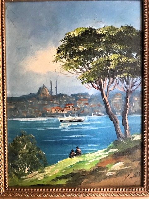 İMZALI ŞASE ÜZERİNE TUAL YAGLI BOYA CALIŞMA İSTANBUL BOGAZ MANZARASI  TABLO