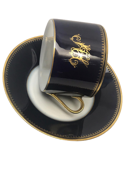 LİMOGES İNSİYALLİ BUYUK BOY KALLAVİ PARLEMENT MAVİSİ TABAK FİNCAN