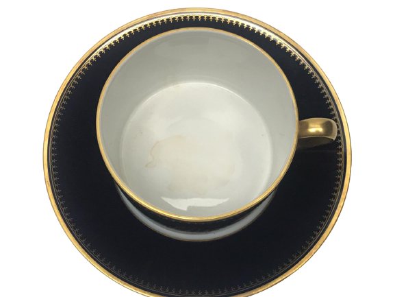 LİMOGES İNSİYALLİ BUYUK BOY KALLAVİ PARLEMENT MAVİSİ TABAK FİNCAN