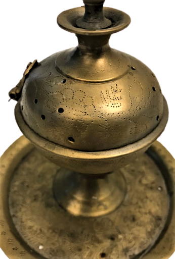 OSMANLI MODELİ KAPAKLI PİRİNC  ALTINDA KÖZ TABLALI ÜZERİ KALEM İŞLEMELİ BUHURDAN 