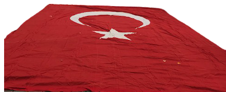 PAMUKLU DOKUMA KUMAŞA AY YILDIZI AYRICA DİKİLEREK BÜYÜK BOY TÜRK BAYRAK 1950 YILLAR ÖLCÜLER 9 X 6 METRE 54 METREKARE