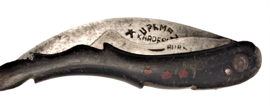 1930 BURSA ÜRKMEZ KARDEŞLER DEN EL YAPIM 3 AGIZLI CELİK DÖGME CAKI BOYNUZ SAP