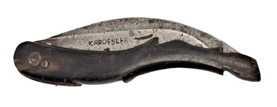 1930 BURSA ÜRKMEZ KARDEŞLER DEN EL YAPIM 3 AGIZLI CELİK DÖGME CAKI BOYNUZ SAP