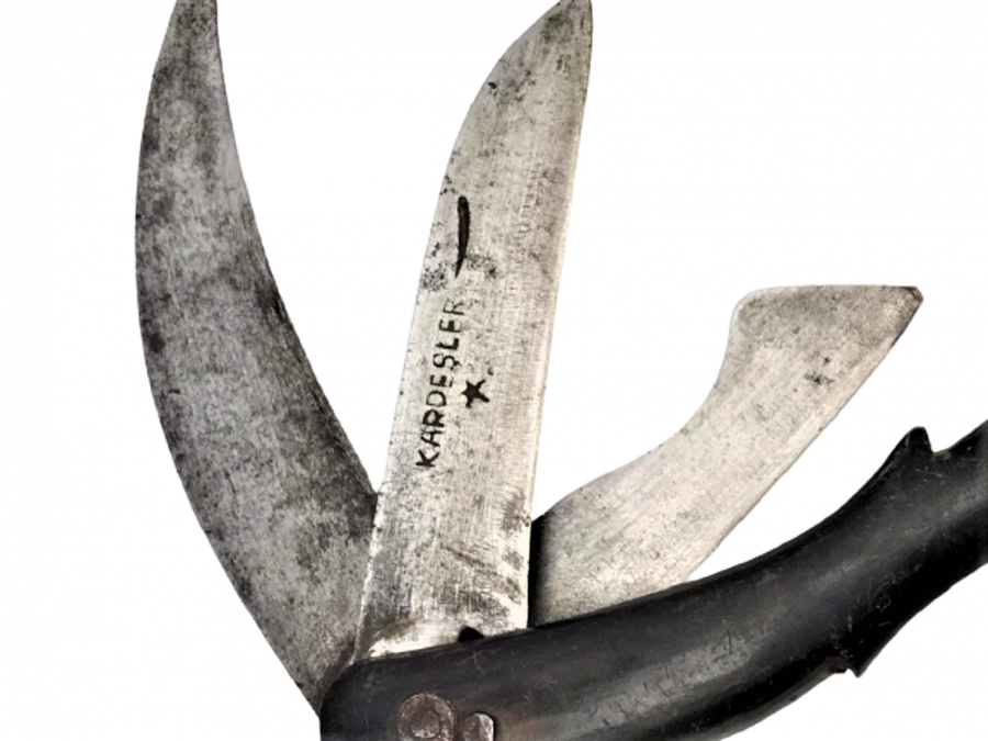 1930 BURSA ÜRKMEZ KARDEŞLER DEN EL YAPIM 3 AGIZLI CELİK DÖGME CAKI BOYNUZ SAP