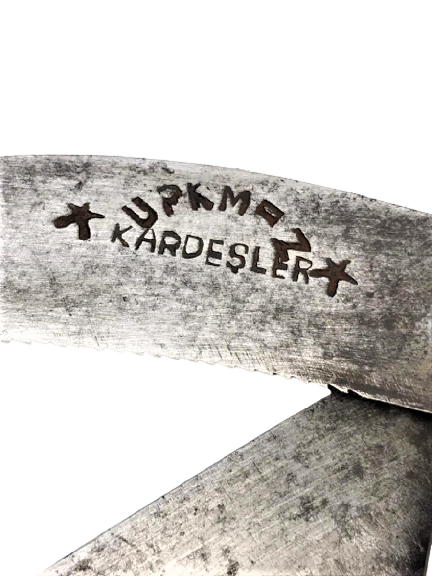 1930 BURSA ÜRKMEZ KARDEŞLER DEN EL YAPIM 3 AGIZLI CELİK DÖGME CAKI BOYNUZ SAP