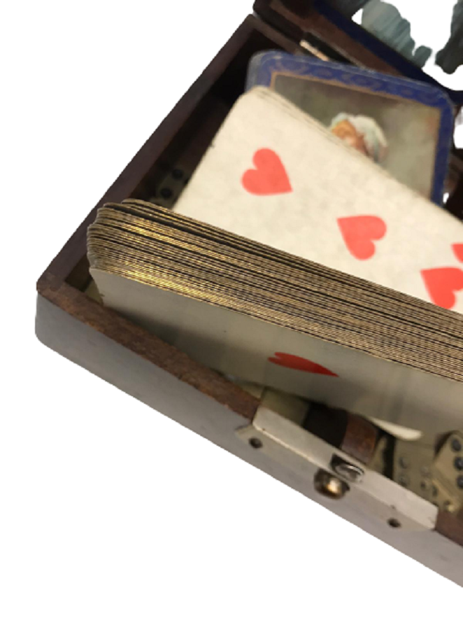 1940 SEYEHAT OYUN SETİ DOMİNO İSKAMBİL KAGIDI CİFT ZAR AHŞAP ORJİNAL KAPAKLI KUTUSUNDA 