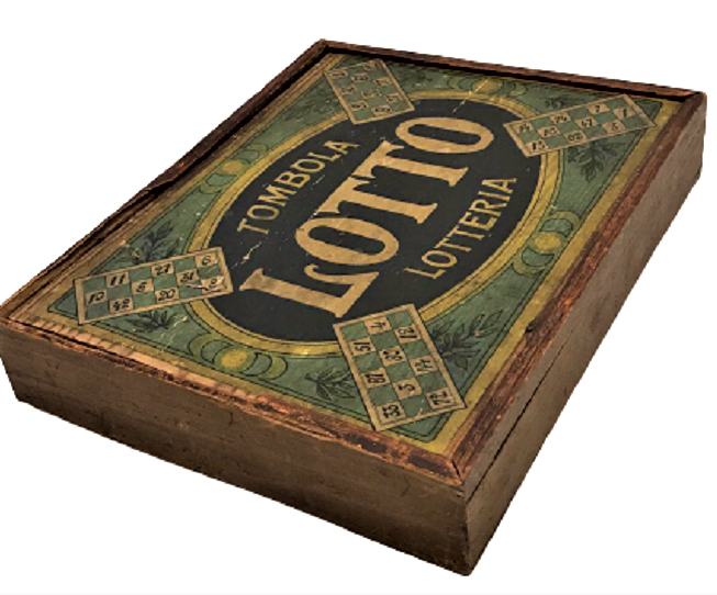 YENİ YIL ŞANS OYUNU TOMBALA TOMBOLA LOTTO LOTTERİA 1940 AHŞAP KUTUSUNDA 