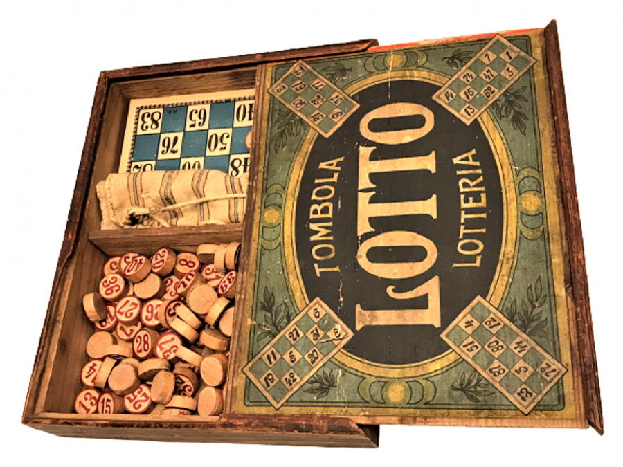 YENİ YIL ŞANS OYUNU TOMBALA TOMBOLA LOTTO LOTTERİA 1940 AHŞAP KUTUSUNDA 