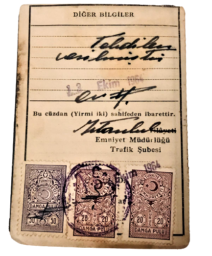 HAYVANLA CEKİLEN ARABALARA MAHSUS TRAFİK RUHSATNAMESİ 34 DZ 998 PLAKALI 1961 TARİHLİ AT ARABASI RUHSATI