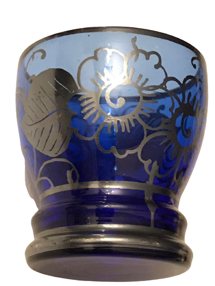 3 ADET EL GÜMÜŞ CEKME  OSMANLI KOBALT MAVİSİ CAM UFAK KADEH 4.5 CM BOYUNDADIR