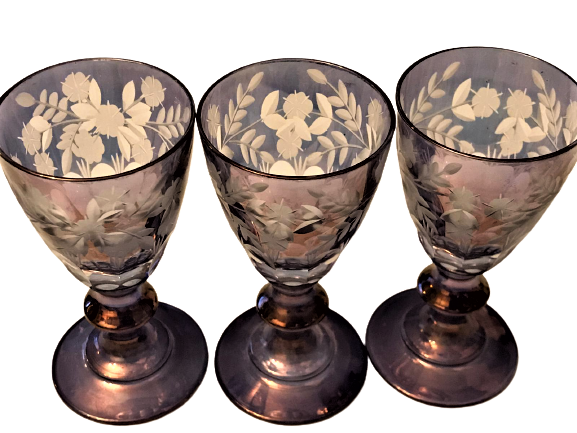 3 ADET EL KESME OSMANLI CAM KADEH 9 CM BOYUNDADIR