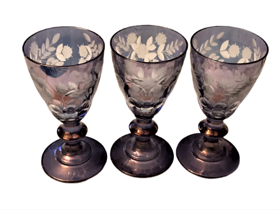 3 ADET EL KESME OSMANLI CAM KADEH 9 CM BOYUNDADIR