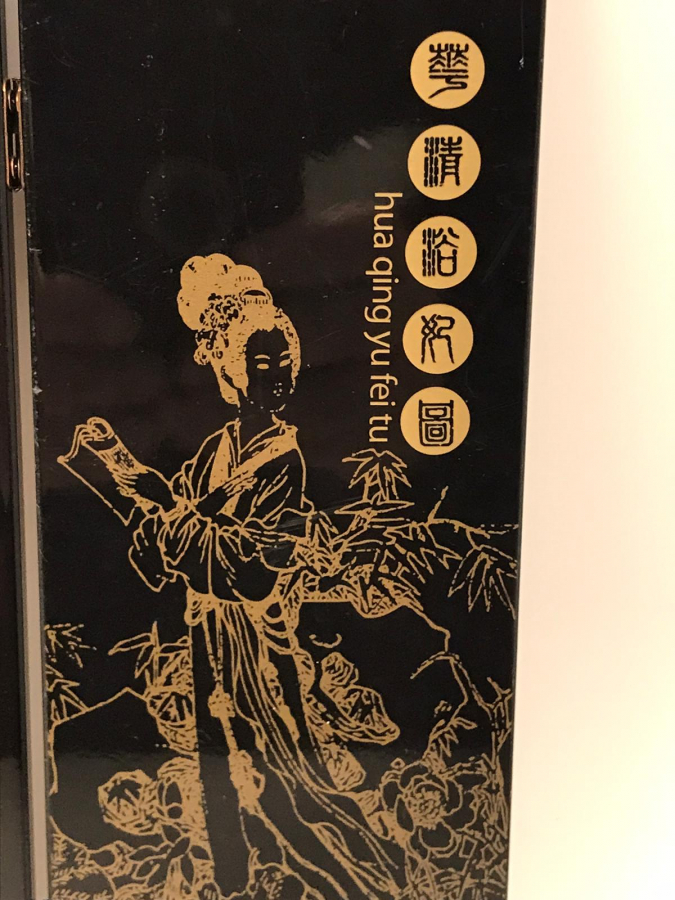 MASA ÜZERİ PARAVAN AHŞAP ÜZERİ  SAF ALTIN EL BOYAMA RESİMLERLE SÜSLEMELİ 6 PARCALI CİFT TARAFLI  LAKE CİLA KAPLI