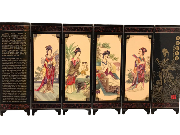 MASA ÜZERİ PARAVAN AHŞAP ÜZERİ  SAF ALTIN EL BOYAMA RESİMLERLE SÜSLEMELİ 6 PARCALI CİFT TARAFLI  LAKE CİLA KAPLI