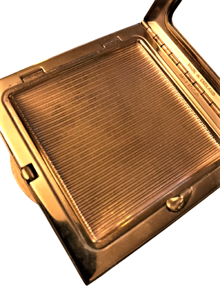 ÜZERİ SEDEF İŞLEMELİ ENGLAND MELİSSA ALTIN KAPLAMA CANTA İÇİ AYNALI KAPAKLI PUDRA KABI