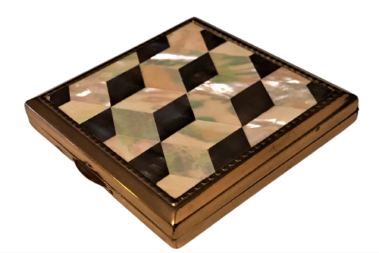 ÜZERİ SEDEF İŞLEMELİ ENGLAND MELİSSA ALTIN KAPLAMA CANTA İÇİ AYNALI KAPAKLI PUDRA KABI