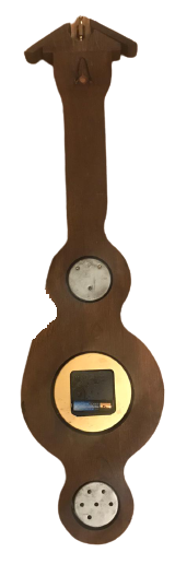 FRANSIZ AHŞAP ÜZERİNE 4 FONKSİYONLU TERMOMETRE BAROMETRE SAAT DERECE 