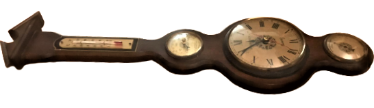 FRANSIZ AHŞAP ÜZERİNE 4 FONKSİYONLU TERMOMETRE BAROMETRE SAAT DERECE 