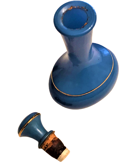 1960 OPALİN MAVİ RENKDE OPAL VE MANTARLI  KAPAKLI PARFÜM ŞİŞESİ