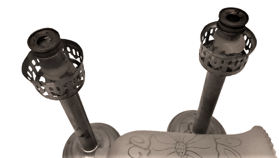 ASANSÖRLÜ METAL MEKANİK  MUMLU 2 ADET ŞAMDAN BUZLU CİCEKLİ CAMLI