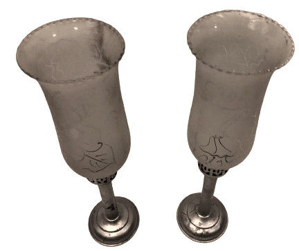 ASANSÖRLÜ METAL MEKANİK  MUMLU 2 ADET ŞAMDAN BUZLU CİCEKLİ CAMLI