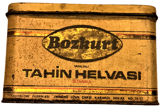 1960 BOZKURT VANİLYALI TAHİN HELVA İSTANBUL KAPAKLI BOŞ TENEKE KUTU