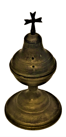 KAPAKLI ÜZERİNDE HAC OLAN PİRİNC HİRİSTIYAN BUHURDAN YÜKSEKLİK 14 CM