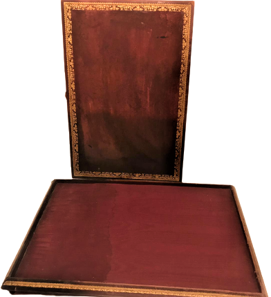 OSMANLI  BORDO RENKDE SARAY İŞİ DERİ KENARLARI SICAK ALTIN BASKI MASA ÜZERİ KAPAKLI SÜMEN