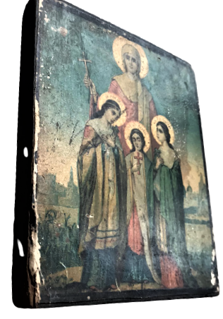 OSMANLI DÖNEMİ AHŞAP ÜZERİNE TAŞ RENKLİ BASKI KAGIT YAPIŞTIRILMIŞ ESKİ İKONA 